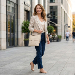 Smotanová dámska kožená crossbody kabelka Almira