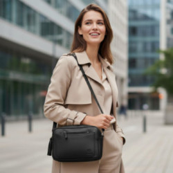 Čierna dámska kožená crossbody kabelka Zerina