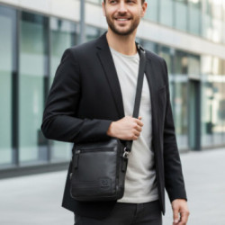 Čierna pánska kožená crossbody taška Safet