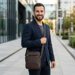 Tmavo hnedý pánsky kožený crossbag Tarik