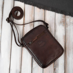 Tmavo hnedý pánsky kožený crossbag Adin