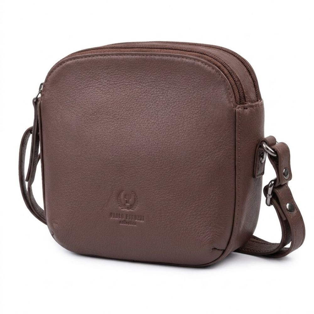 Tmavo hnedá dámska kožená crossbody kabelka Ashley