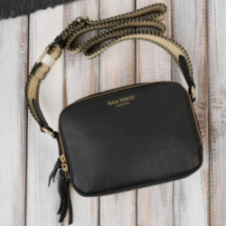 Čierna dámska kožená crossbody kabelka Lone