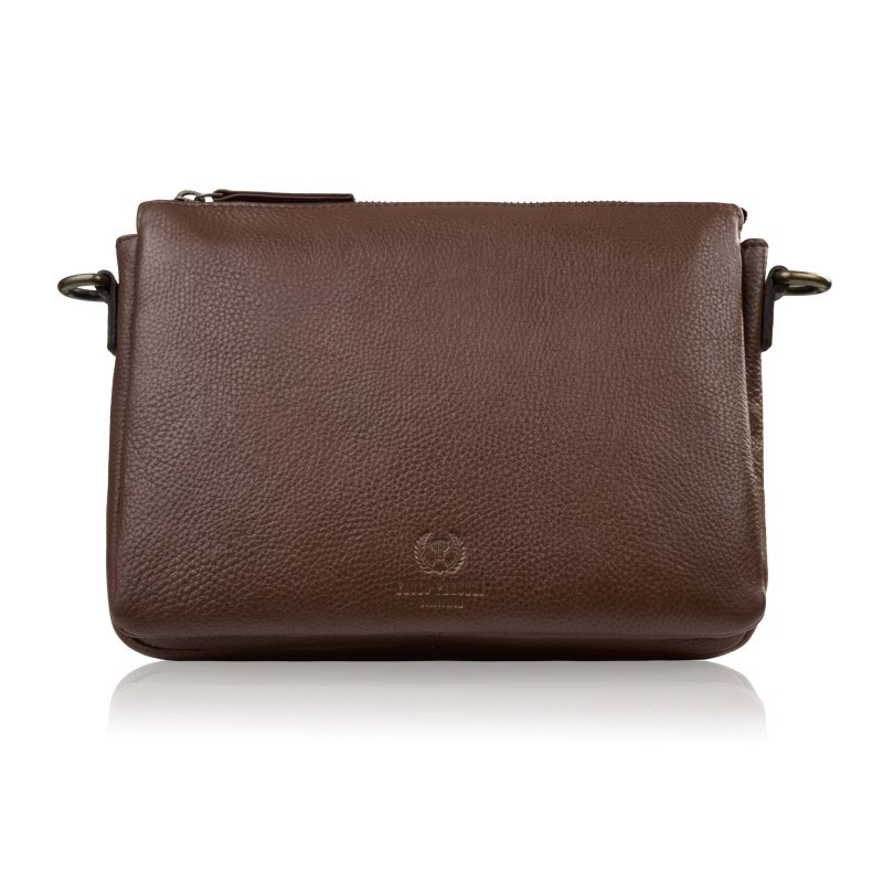 Tmavo hnedá dámska kožená crossbody kabelka Dilnoza