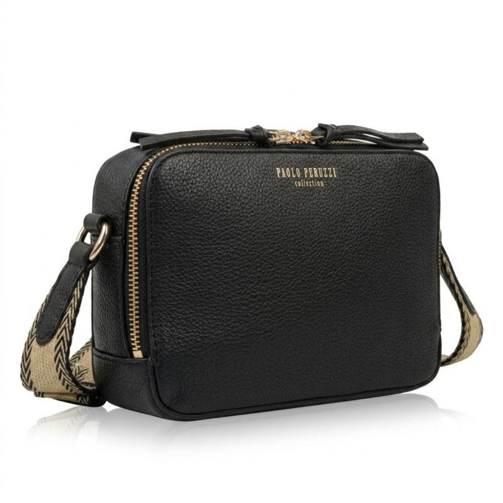 Čierna dámska kožená crossbody kabelka Lone