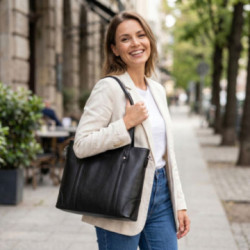 Čierna dámska kožená kabelka - shopperka Hilola