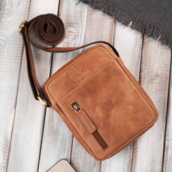 Svetlo hnedá malá pánska kožená crossbody taška Navian