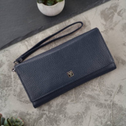 Tmavomodrá veľká dámska kožená peňaženka s pútkom Quentina