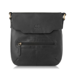 Čierna dámska kožená crossbody taška s chlopňou Lujain