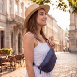 Tmavomodrá vintage dámska kožená ľadvinka Valeria