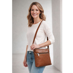 Hnedá dámska kožená crossbody kabelka Vatie