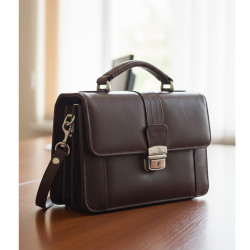 Hnedá pánska kožená etue so sklápacím registrom a držadlom Cooper