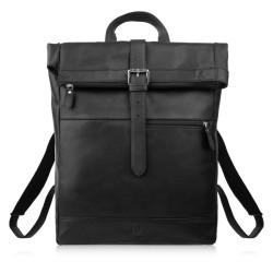 Čierny kožený batoh na notebook s chlopňou Wynand