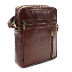Červenohnedý pánsky kožený zipsový crossbag Ersi