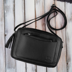 Čierna dámska kožená crossbody kabelka Zerina