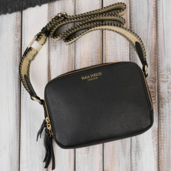 Čierna dámska kožená crossbody kabelka Lone