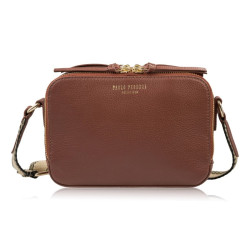Tmavo hnedá dámska kožená crossbody kabelka Lone