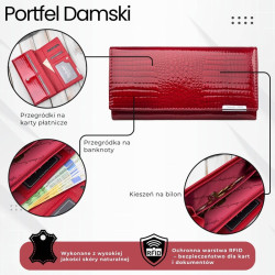 Červená dámska kožená peňaženka s motívom croco Parizda