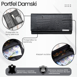 Čierna dámska kožená peňaženka s motívom croco Parizda