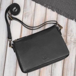 Čierna dámska kožená crossbody kabelka Dilnoza