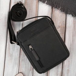 Čierna malá pánska kožená crossbody taška Navian