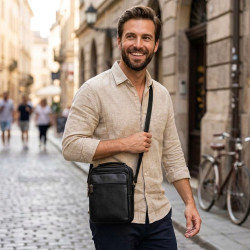 Čierna pánska kožená crossbody taška Donald