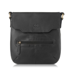 Čierna dámska kožená crossbody taška s chlopňou Lujain