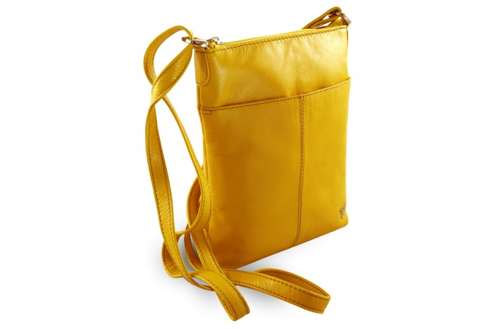 Žltá dámska kožená zipsová crossbody kabelka Jenny