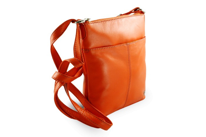 Oranžová dámska kožená zipsová crossbody kabelka Jenny