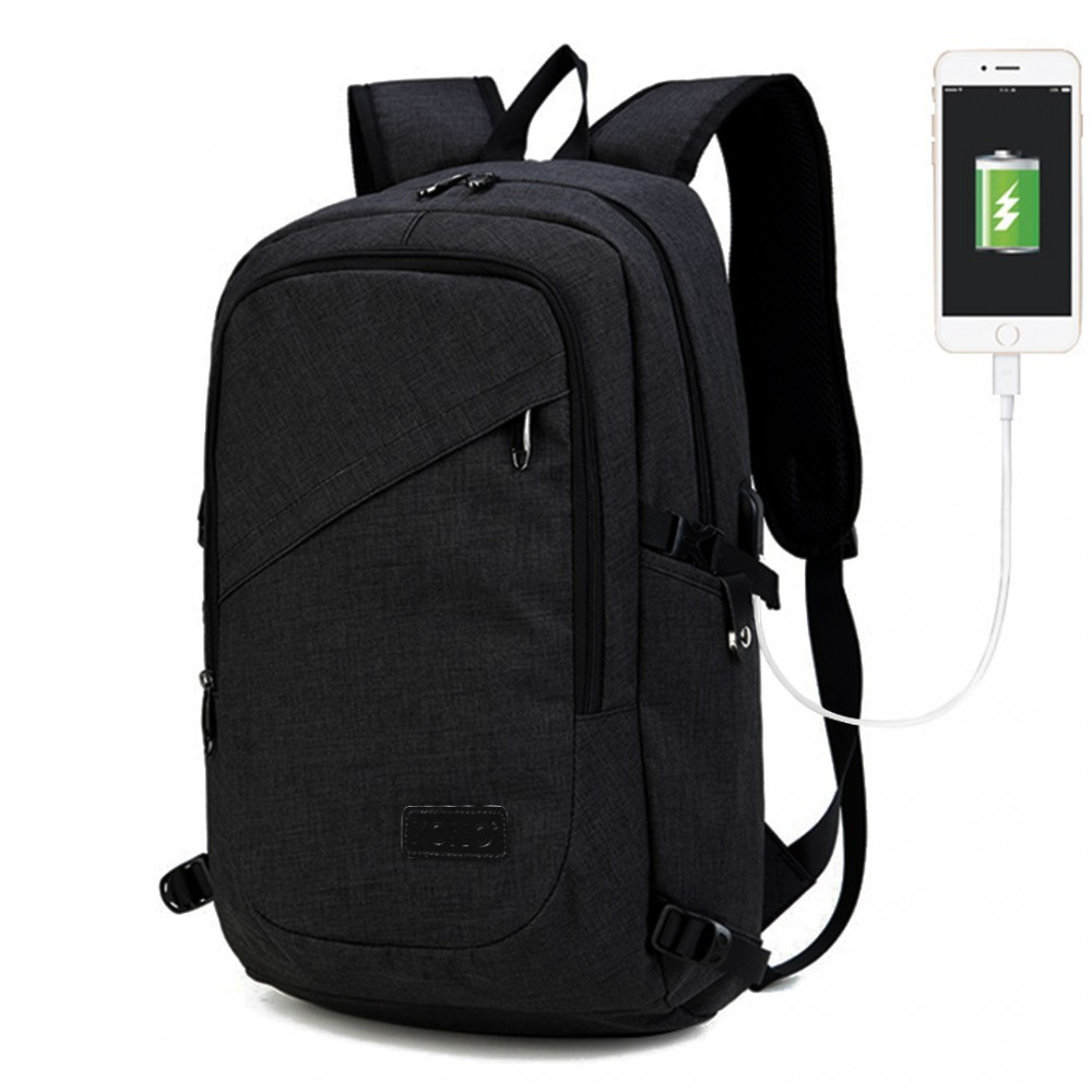 Čierny moderný batoh s USB portom Acxa