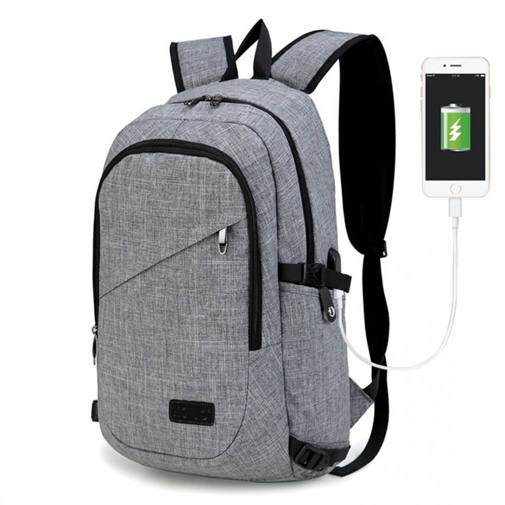 Sivý moderný batoh s USB portom Acxa