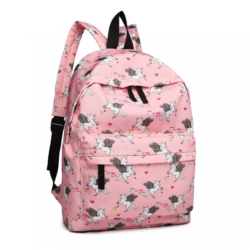 Ružový netradičný batoh s obrázkami jednorožcov Zaclyn