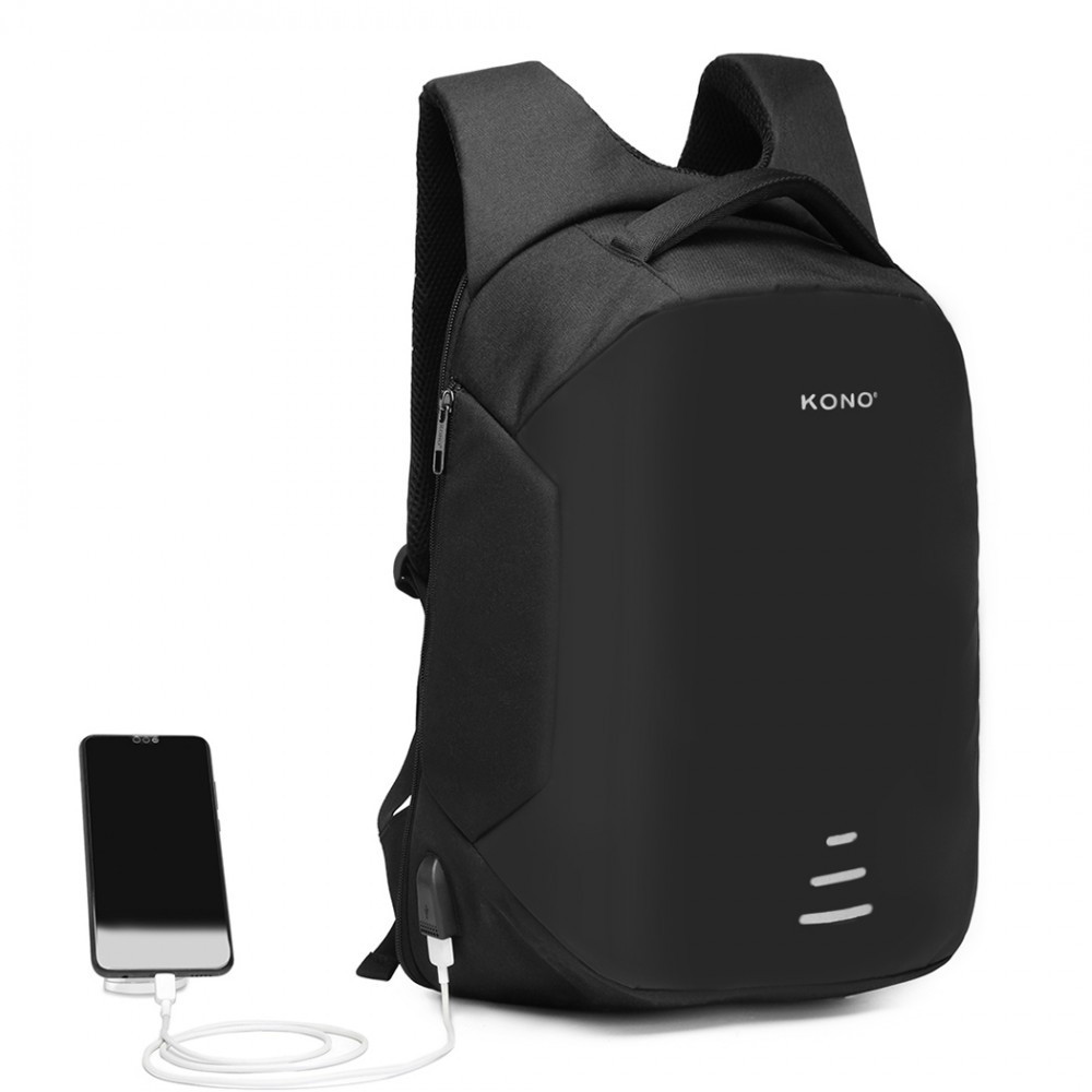 Čierny bezpečnostný vodeodolný batoh s USB portom Conor