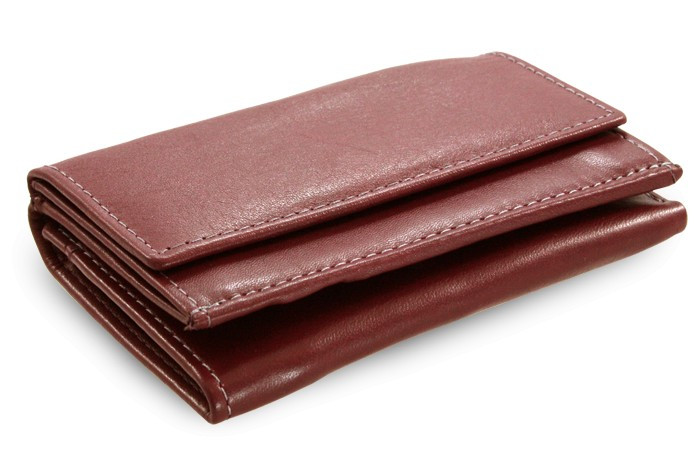 Vínovo červená kožená mini peňaženka Athena