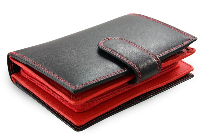 Čiernočervená kožená peňaženka so zápinkou Jennifer
