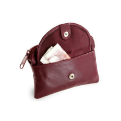 Bordová kožená kľúčenka so zipsom a vreckom na chlopňu Vanesa