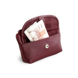 Vínová kožená kľúčenka so zipsovým a poklopovým vreckom Deny