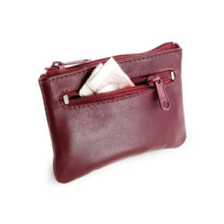 Bordová kožená kľúčenka s dvoma zipsami Rita