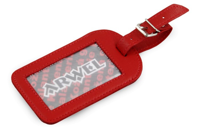 Červený kožený štítok na batožinu Brienli