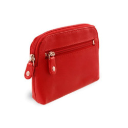 Červená veľká kožená kľúčenka s dvoma zipsami Angie