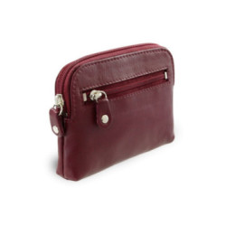 Bordová veľká kožená kľúčenka s dvoma zipsami Angie