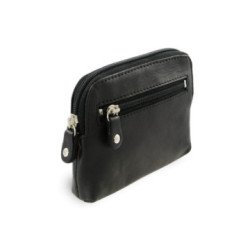 Čierna veľká kožená kľúčenka s dvoma zipsami Angie