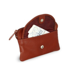 Hnedá kožená kľúčenka so zipsom a vreckom na chlopňu Vanesa