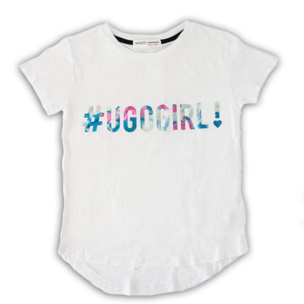 Bílé dívčí tričko s krátkým rukávem a nápisem Ugogirl - velikost 128 až 152