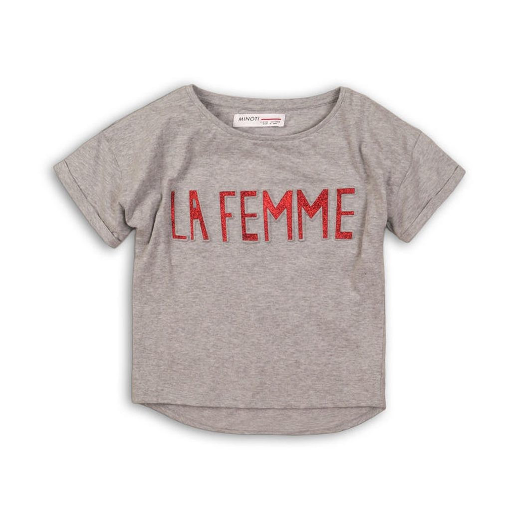 Šedé dívčí tričko s krátkým rukávem a nápisem Lafemme - velikost 98 až 128