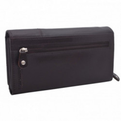 Tmavo hnedá prešívaná klopnová kožená dámska peňaženka Maurene