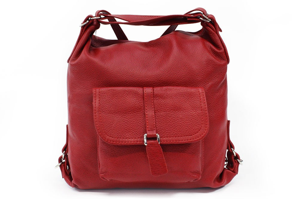 Červená dámská kabelka s kombinací batohu Jawell