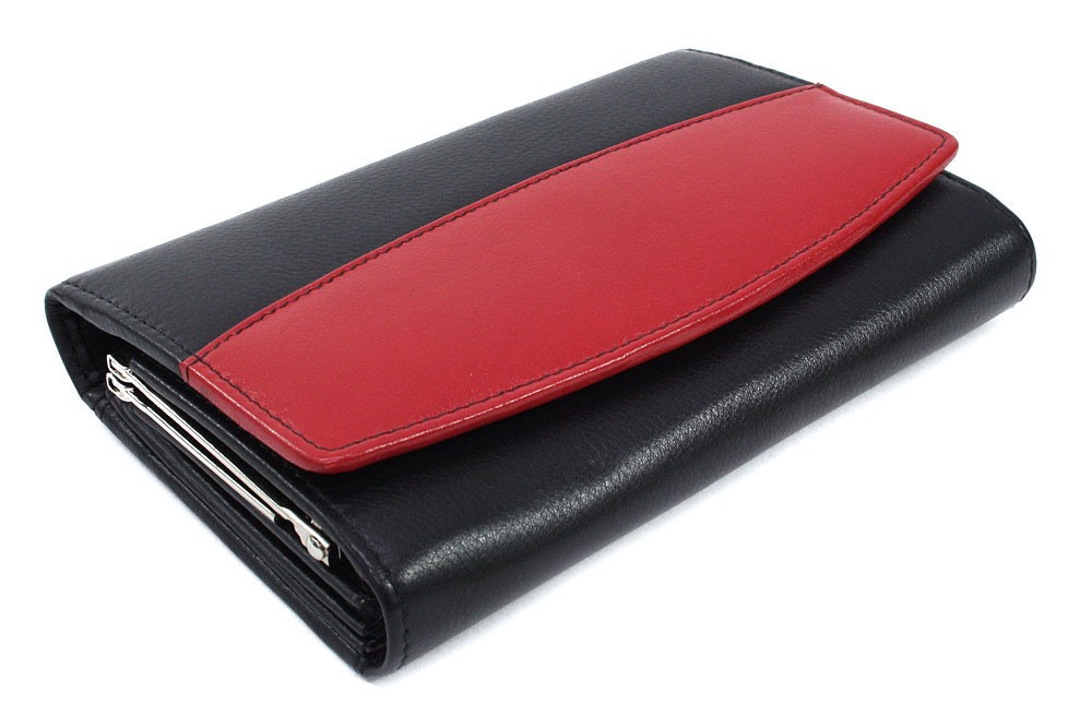 Čiernočervená dámska kožená rámová peňaženka Khloen