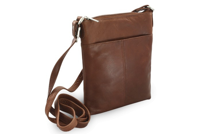 Tmavo hnedá dámska kožená zipsová crossbody kabelka Jenny